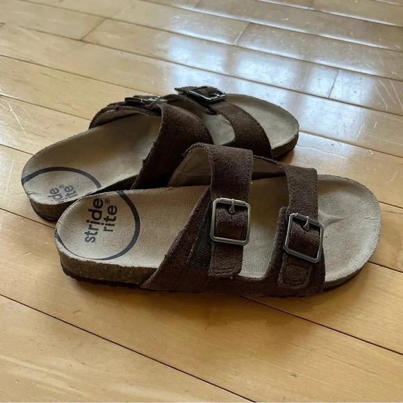 Stride Rite Leo Suede Leather Slide Sandals Adjustable Straps Kids Size 2 - Picture 3 of 9